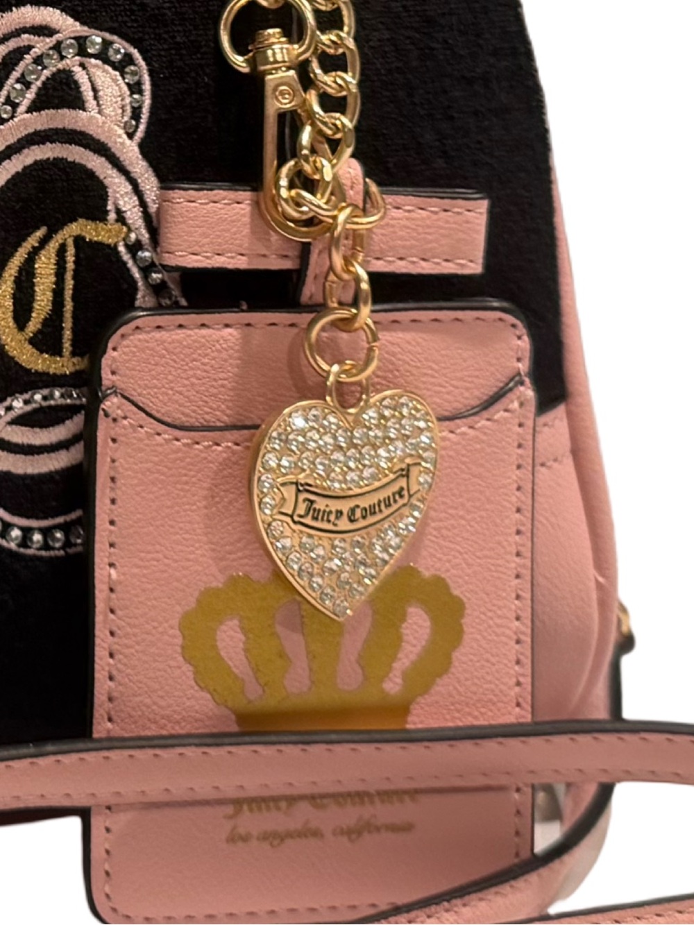 Juicy Couture NWT Black & Pink Embroidered Dome Satchel Gold Hardware (P238 - Picture 8 of 16